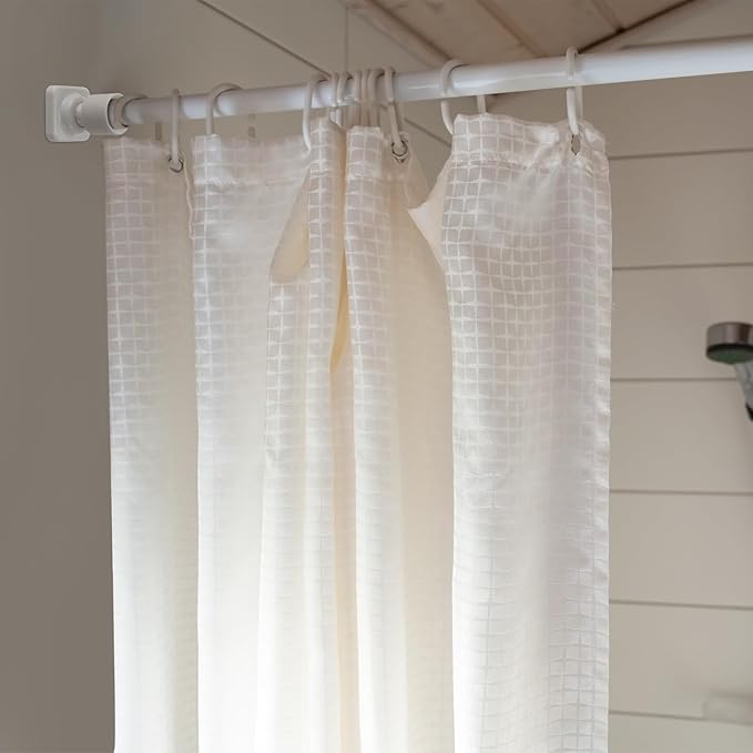 Shower Rod Holders for Wall - Angled 25mm Bracket & Rotation Knob Set, Includes Screws & Plugs for Sloped Ceiling (2, White)
