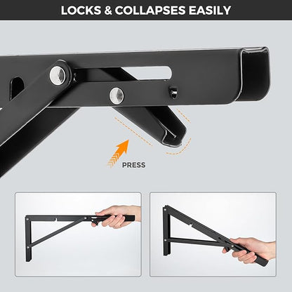 JOY DECOR 6 Inch Heavy Duty Folding Shelf Brackets, 4 Pack (2 Pairs) Collapsible Wall Mounted Brackets for Fold Down Table, Stainless Steel Folding Table Hinge, Matte Black