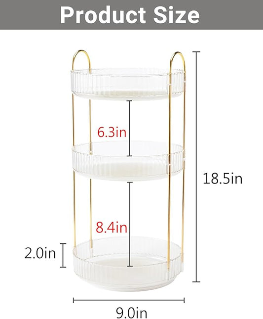 360 Rotating Makeup Organizer,3 Tier Large Capacity Make Up Organizers and Storage,Skincare Perfume Vanity Organizers,Bathroom Cosmetics Storage Organizer Countertop (Clear-3 Tier)