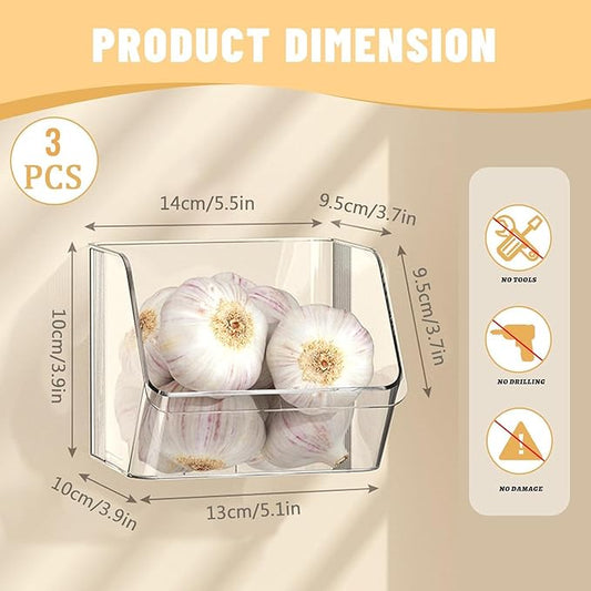 3 Pack Wall Mounted Storage Organizer Bins, Floating Shelves Fridge Organizer Storage Bins, Stackable Organizer Basket for Wall, Refrigerator, Kitchen, Bathroom, Countertops, Pantry (Clear)
