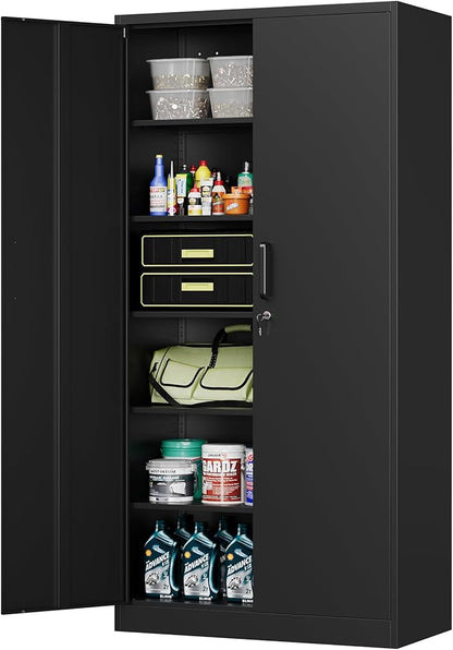 MIIIKO Metal Garage Storage Cabinet with 2 Doors and 5 Shelves,71" Metal Cabinets,Lockable Storage Cabinet for Home Office,Garage.