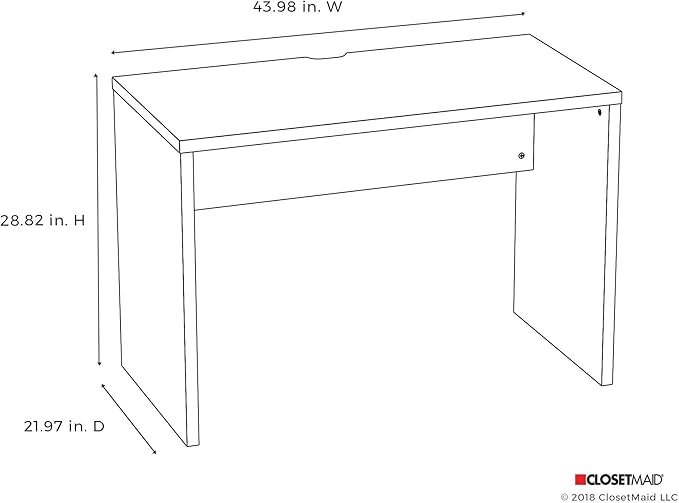 ClosetMaid 43.8 in. W Home Office Desk for Computer Laptop, Writing, Study with Modern, Simple Style, White Finish, 44" W x 22" D