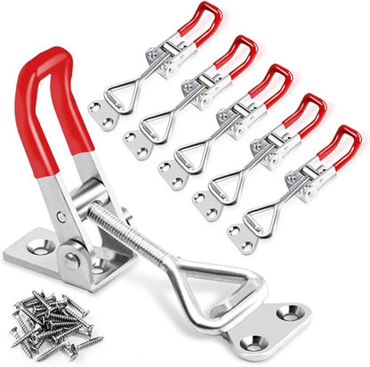 6 Pack Toggle Latch Clamp 4001, Adjustable Latch, Smoker Clamps Heavy Duty Latches, 330Lbs Holding Capacity Pull for Lid Jig, Tool Box Case (24PCS Screws)