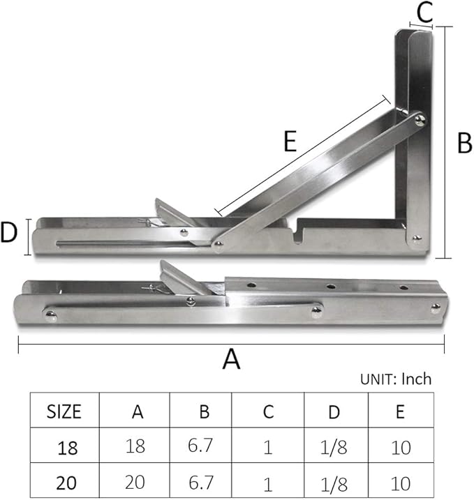 Storystore Folding Shelf Brackets - 18 Inch Heavy Duty Stainless Steel Collapsible Shelf Bracket for Bench Table, Space Saving DIY Bracket (2 PCS)