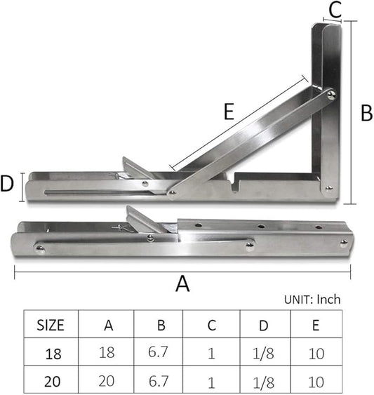 Storystore Folding Shelf Brackets - 18 Inch Heavy Duty Stainless Steel Collapsible Shelf Bracket for Bench Table, Space Saving DIY Bracket (2 PCS)