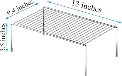 Kitchen Cabinet Shelf Organizer Set of 6, Medium (13 x 9.4 inch) Metal Wire Pantry Storage Shelves, Dish Plate Racks for Cabinets, Freezer, Counter, Cupboard Organizers and Storage, Chrome