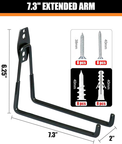 WMK 7.3'' Heavy Duty Garage Hooks, 4 Pack Wall Mount Garage Storage Hooks for Hanging Bike, Ladder, Tools - 100LB Load Capacity, Triple-Welded, PVC Coated (Black)