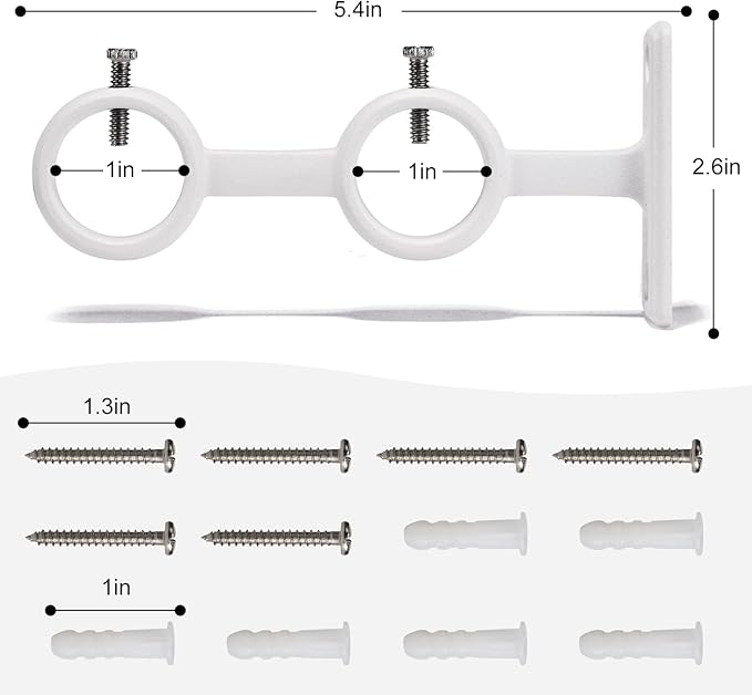 Goowin Double Curtain Rod Holder, 3pcs Brackets Hooks for Living Room Bedroom Curtains, Drapery Rods (White)