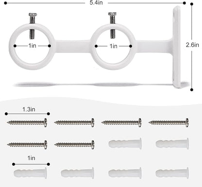 Goowin Double Curtain Rod Holder, 3pcs Brackets Hooks for Living Room Bedroom Curtains, Drapery Rods (White)