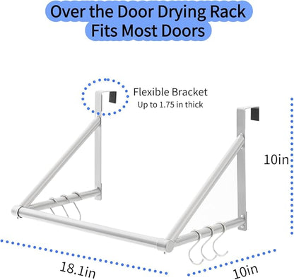 Over The Door Clothes Hanger,Metal Over Door Clothes Drying Rack with 6 Hooks,Laundry Drying Rack Rod for Laundry, Bedroom, Washroom, Closet,Fits Door Up to 1.97", (Silver)