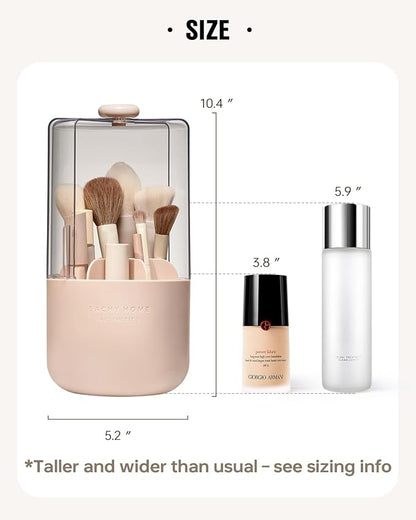 EACHY Makeup Brush Holder 360° Rotating with Dustproof Lid, Waterproof Material, 7 Compartments for Organized Storage, Stylish and Durable Design for Vanity (Pink)