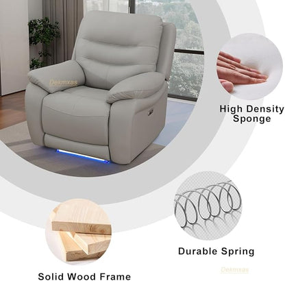 Light Grey Breathing Leather Power Setional Reclining Sofa, Living Room Furniture Sets, Power Recliner Chair for Living Room, Breathing Leather Chair with LED Light/USB Port for Office