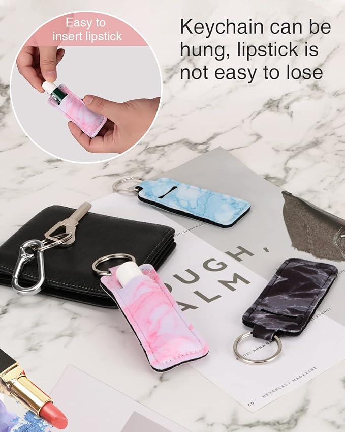 Chapstick Holder Keychain Lip Balm Holder Lipstick Sleeve Pouch Lip Gloss Holder Stocking Stuffers Gift for Women