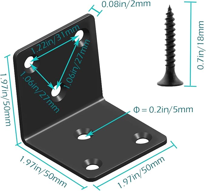 Black Stainless Steel Shelf Bracket,Joint Right Angle Bracket,L Shape Heavy Duty Metal Corner Brace Shelf Supporter for Wood Aufuga (10, 2x2x2)