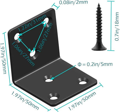 Black Stainless Steel Shelf Bracket,Joint Right Angle Bracket,L Shape Heavy Duty Metal Corner Brace Shelf Supporter for Wood Aufuga (10, 2x2x2)
