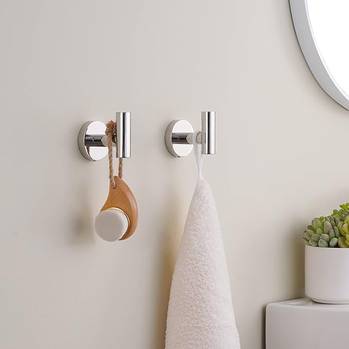 KES SUS 304 Stainless Steel Coat Hook Towel Robe Clothes Hook for Bath Kitchen Garage Heavy Duty Wall Mounted, Polished Finish 2 Pack, A2164-P2