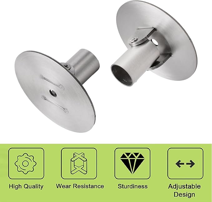 Shower Curtain Rod Bracket, 2Pcs Different Sizes Titanium Steel Shower Curtain Rod Single Swivel Flange Curtain Rod Wall-Mount Bracket with Screws (Silver, Inner Dia. 22mm & 26mm)