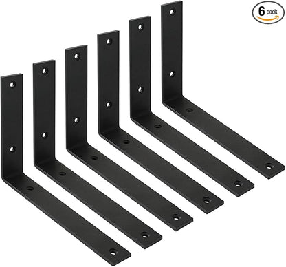 WINKER Shelf Bracket 6 Pack 8" Lx8 Hx1.5 W 5mm Thick Heavy Duty Black 8 Inch Metal Iron L Brackets for Wall Shelves
