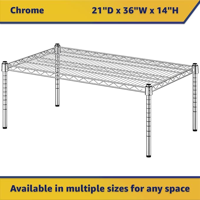 21" x 36" x 14" Chrome Wire Storage Shelf, Dunnage Rack, Commercial 1 Tier Small Shelf