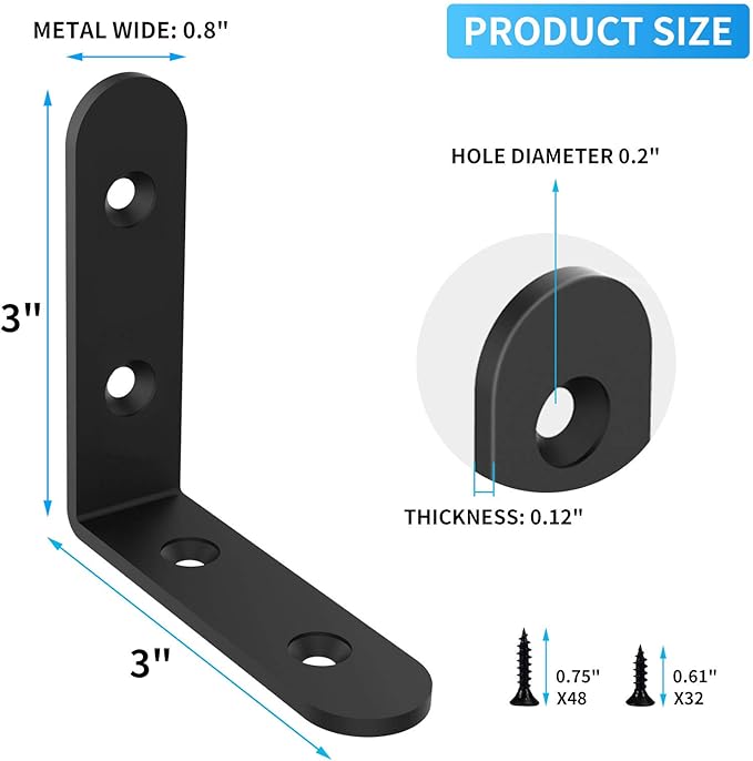 Shelf Brackets Corner Brace Black Steel L Brackets for Shelves Decorative Wall Mount Joint Angle Brackets for Shelf with Screws (3 x 3 Inch-16 Pack)