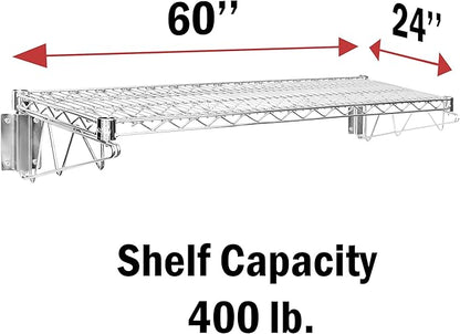 Wall Mount Wire Shelf (Chrome, 24'' Deep x 60" Wide)