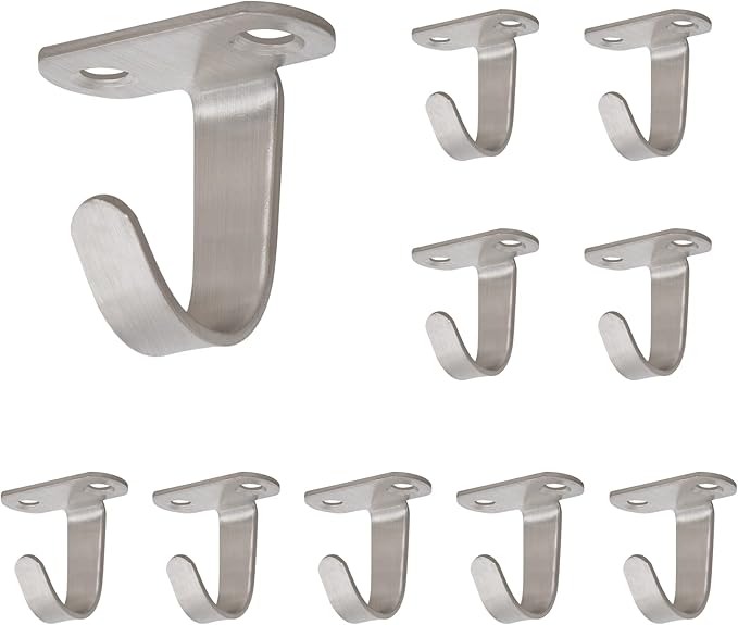 NearMoon Stainless Steel Screw Mounted Ceiling Hooks, Under-Shelf Towel/Robe Clothes Hook Heavy Duty Coat Hanger for Bathroom Kitchen Cabinet Garage, 10 Pack (Brushed Nickel)