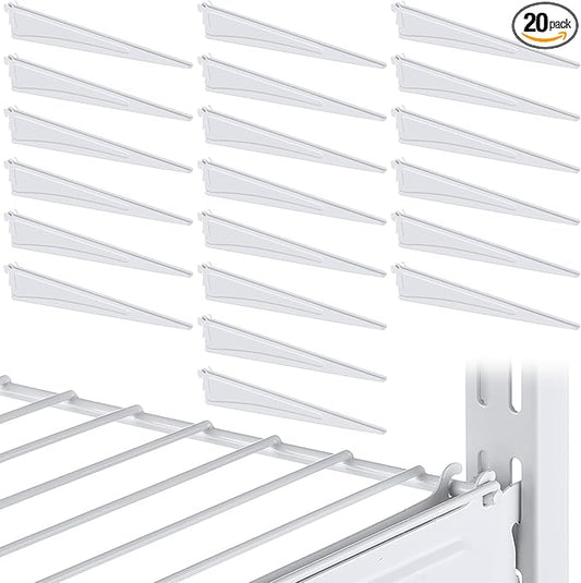Adjustable Locking Shelf Bracket 16 Inch Shelf Brackets Heavy Duty Wire Shelving Brackets for Deep Wire Shelving Double Track System (White,20 Pcs)