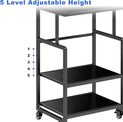 Printer Stand, 3 Tier Mobile Printer Table for Home Office, 21.3 x 15.7 Inch Rolling Height Adjustable Storage Shelf, Printer Cart with Wheels for Heat Press Scanner Fax, Black