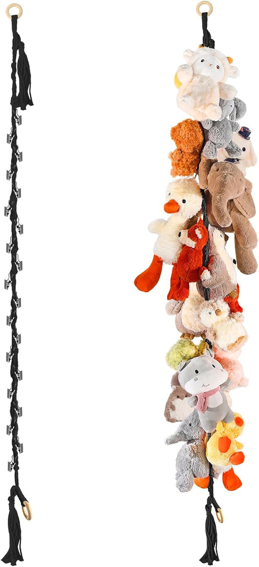 80" 2-Pack Cotton Hanging Storage Chain For Stuffed Animals Storage with 20 Metal Clips, Stuffed Animal Organizer Chain for Wall Corner Nursery Play Room, Black