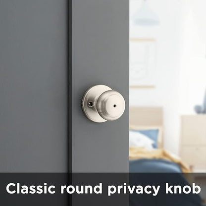 Kwikset Cove Interior Privacy Door Knob with Lock, Door Handle for Bathroom and Bedroom, Satin Nickel Keyless Turn Lock Doorknob, with Microban Protection (Pack of 4)