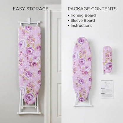 Foldable Ironing Board 36" x 12", Height Adjustable Iron Board with Heat Resistant Cover & Iron Rest, 36" Long Ironing Board with Sleeve Board, for Laundry Room