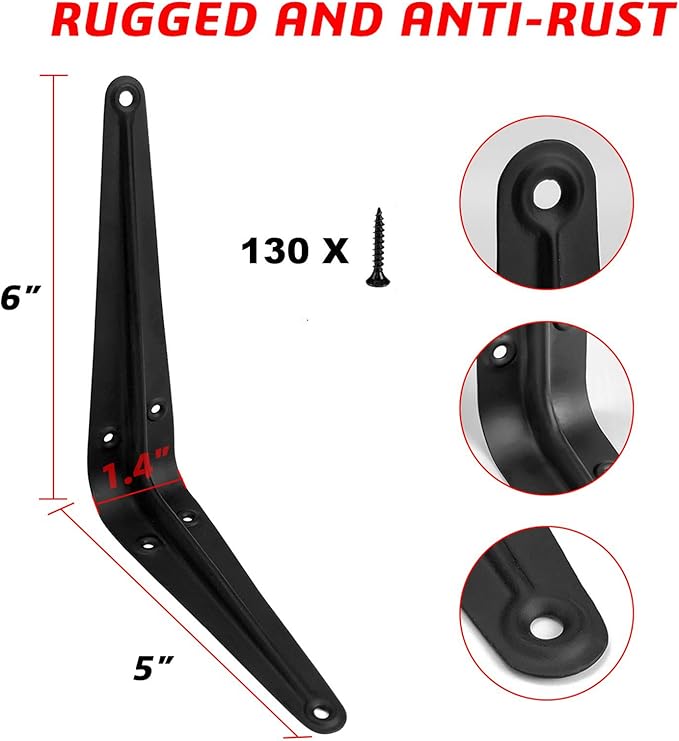 20 Pack 6 inch Shelf Brackets for DIY Floating Shelf, Heavy Duty Black Iron Metal Wall Bracket Shelf Bracket, Decorative Corner Brackets Joint Angle Bracket