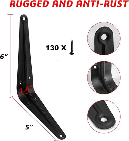 20 Pack 6 inch Shelf Brackets for DIY Floating Shelf, Heavy Duty Black Iron Metal Wall Bracket Shelf Bracket, Decorative Corner Brackets Joint Angle Bracket