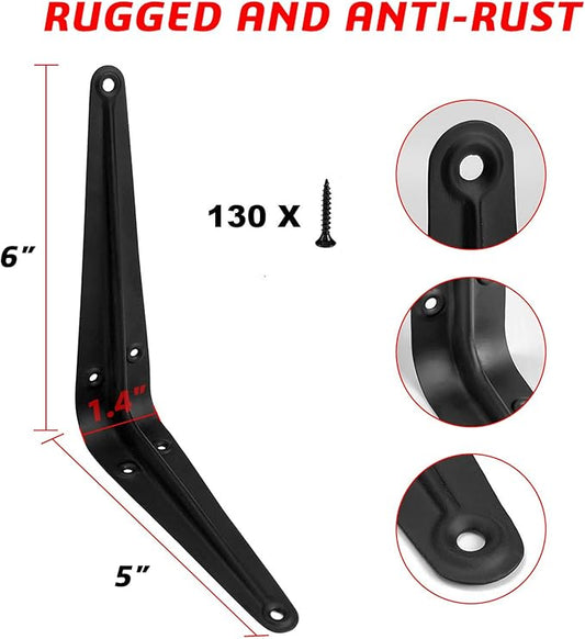 20 Pack 6 inch Shelf Brackets for DIY Floating Shelf, Heavy Duty Black Iron Metal Wall Bracket Shelf Bracket, Decorative Corner Brackets Joint Angle Bracket
