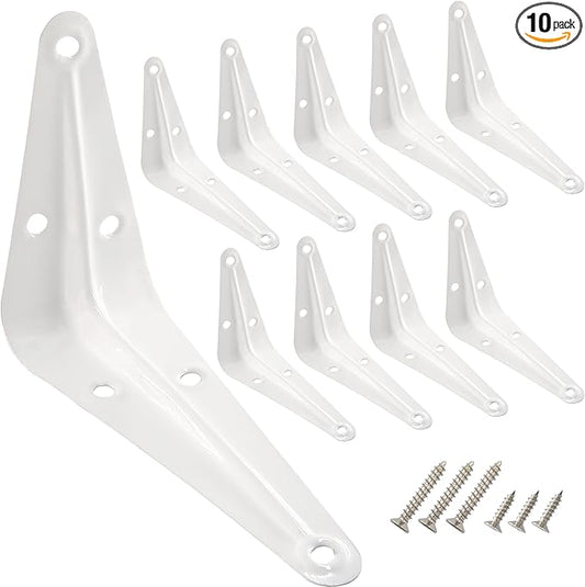 Lilaly 10 Pack Shelf Brackets 6 Inch Shelf Bracket, Heavy Duty L Brackets for Shelves for Hanging Floating Shelves Brack with Screws and Wall Anchors(5"x6",White)