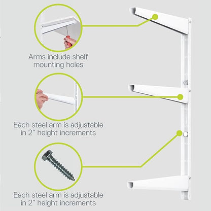 Delta Minimalistic White Shelf Brackets Cycle, Set of 6 Fully Adjustable 12-inch Heavy Duty Shelf Brackets, Holds Up to 480 lbs, Modern Shelf Bracket for Wood Shelves