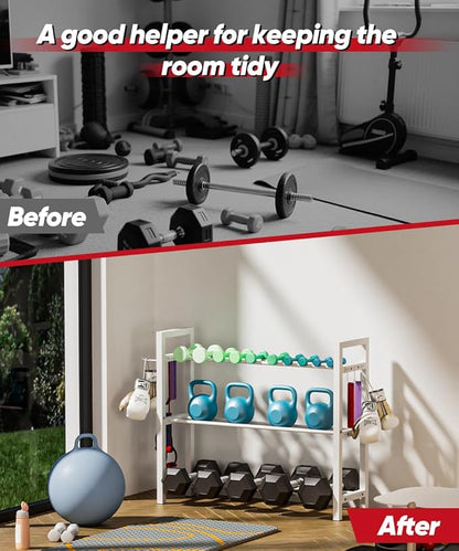 Adjustable Dumbbell Rack, Weight Storage Stand Holder for Dumbbells & Kettlebells, Heavy-Duty Metal Home Gym Workout Organizer with Hook for Gym Equipment Accessories (Rack Only)