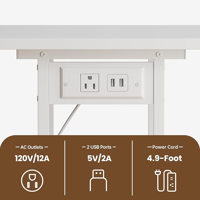 Printer Table, 2-Tier Under Desk Printer Stand with Charging Station, Printer Stand with Wheels, PrinterShelf for Small Spaces, Printer Cart for Home Office White