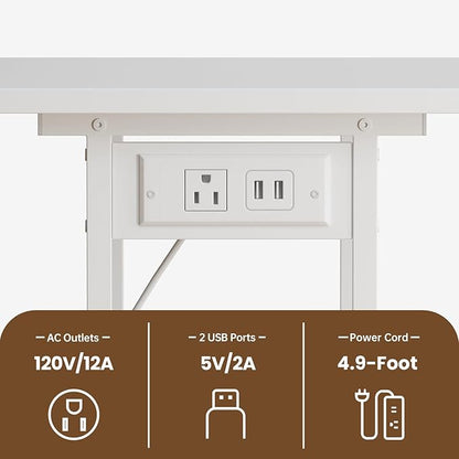 Printer Table, 2-Tier Under Desk Printer Stand with Charging Station, Printer Stand with Wheels, PrinterShelf for Small Spaces, Printer Cart for Home Office White
