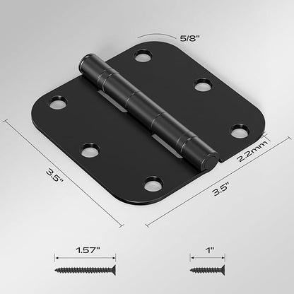18 Pack Matte Black Door Hinges 3.5 Inch 5/8" Radius Round No Squeak Ball Bearing Interior Door Hinges, Flat Iron Standard Bi-Fold Bedroom Hardware for Home Decor