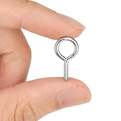 Aovchei Eye Screws, 100PCS 0.75 inches 304 Heavy Duty Stainless Steel Screw Hooks, Self Tapping Eye Bolts, Indoor & Outdoor for Hanging Artwork