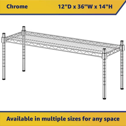 12" x 36" x 14" Chrome Wire Storage Shelf, Dunnage Rack, Commercial 1 Tier Small Shelf