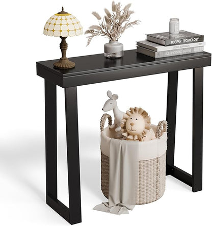 VINGLI 35.4" Black Entryway Table, Solid Wood Console Table, Narrow Sofa Table Behind Couch, Thin, for Living Room, Entrance, Hallway, Foyer, Bedroom, Office