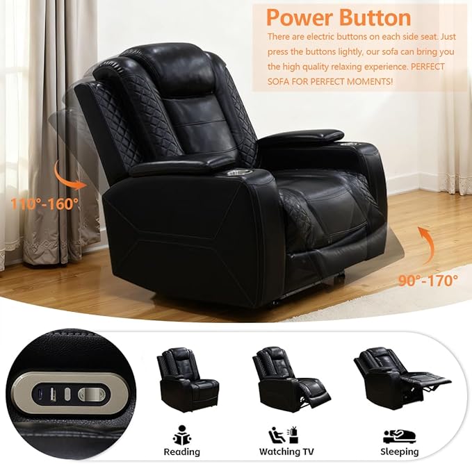 Living Room Furniture Sets, Power Reclining Sofa and Lovseat Set with Reading Light, Leather Recliner Couch Sets, Power Recliner Sofa with LED Storage Console/Cup Holder for Home/Apt/Office