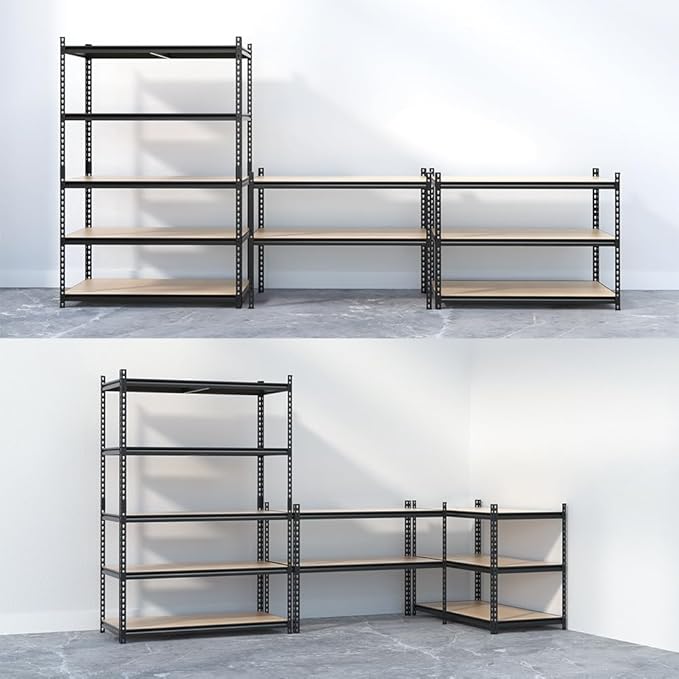 JEKOSEN Storage Shelves Garage Shelving Heavy Duty Adjustable with Particle Board,Utility Rack Shelf for Closet Pantry Basement Kitchen Warehouse,Black (48" Wx24 Dx72 H 6000Lbs)