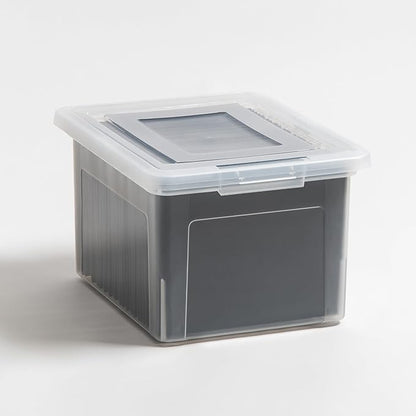 IRIS USA File Box, Plastic File Boxes With Lids, Document Organizer for Letter/Legal File, Document Box, Storage Bin For Hanging Files, Secure Latching Lid Stackable BPA-Free, Clear 35 Qt. 1 Pack