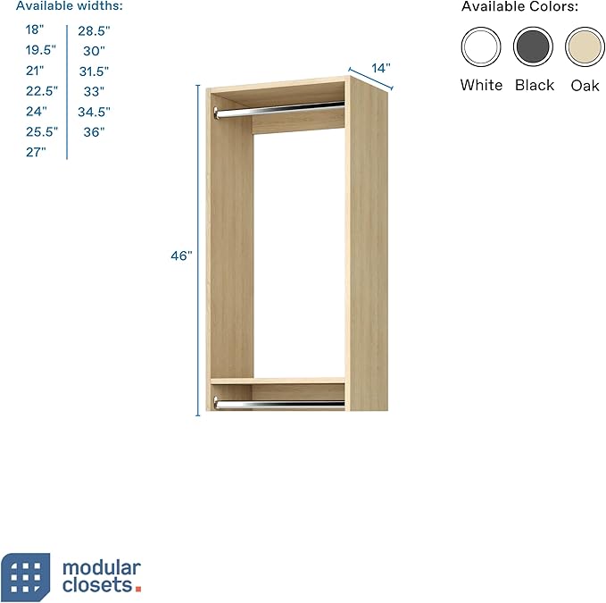 Modular Closets Vista Collection Double Hanging Wood Closet Organizer Unit (Oak, 33" Wide)