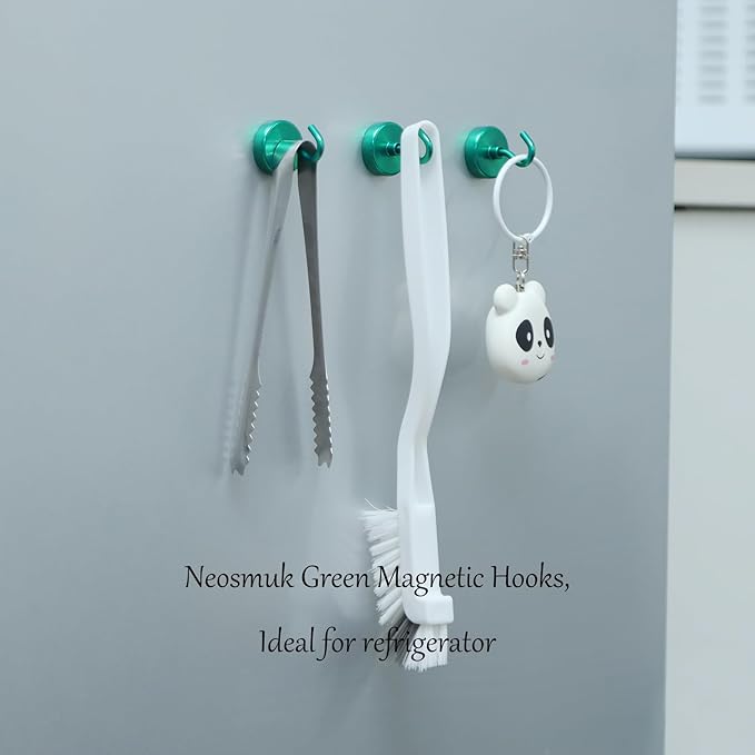 Neosmuk Magnetic Hooks, Heavy Duty 85lb+ Strong Magnet Hook for Cruise Cabins, Cruise Ship Essentials for Hanging, Metal Wall Refrigerator Hangers (Green, 10 Pack)
