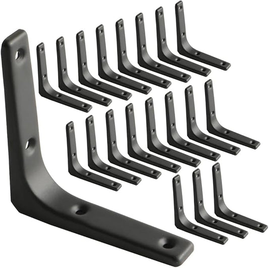 SAYAYO Black Shelf Bracket 20 PCS, 4 x 4 Inch L Shape Wall Brackets Heavy Duty Metal Bracket Hanging Angle Brackets Shelf Support