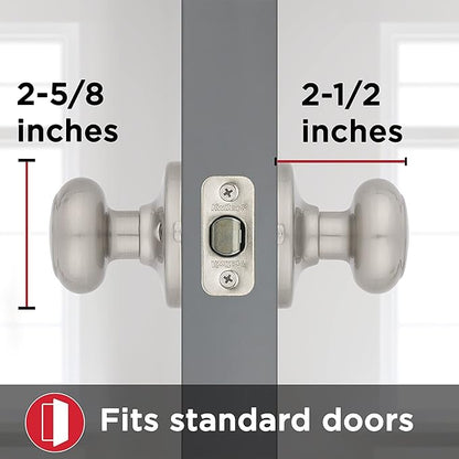 Kwikset Cove Interior Passage Door Knob, Handle for Closet and Hallway Doors, Non-Locking Doorknob in Satin Nickel, with Microban Protection (Pack of 4)